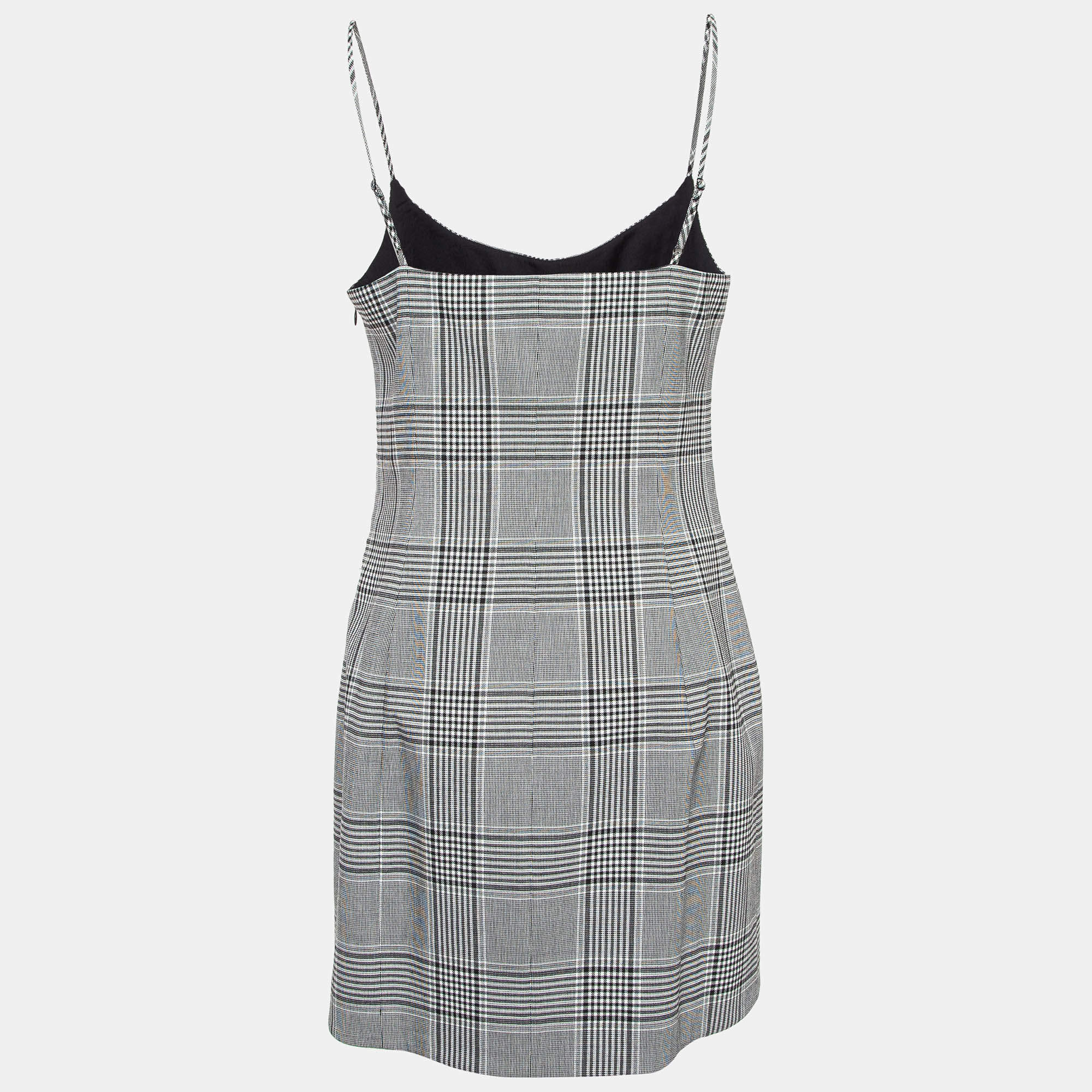 Alexander Wang Grey Plaid Wool Blend Scoop Neck Mini Dress L