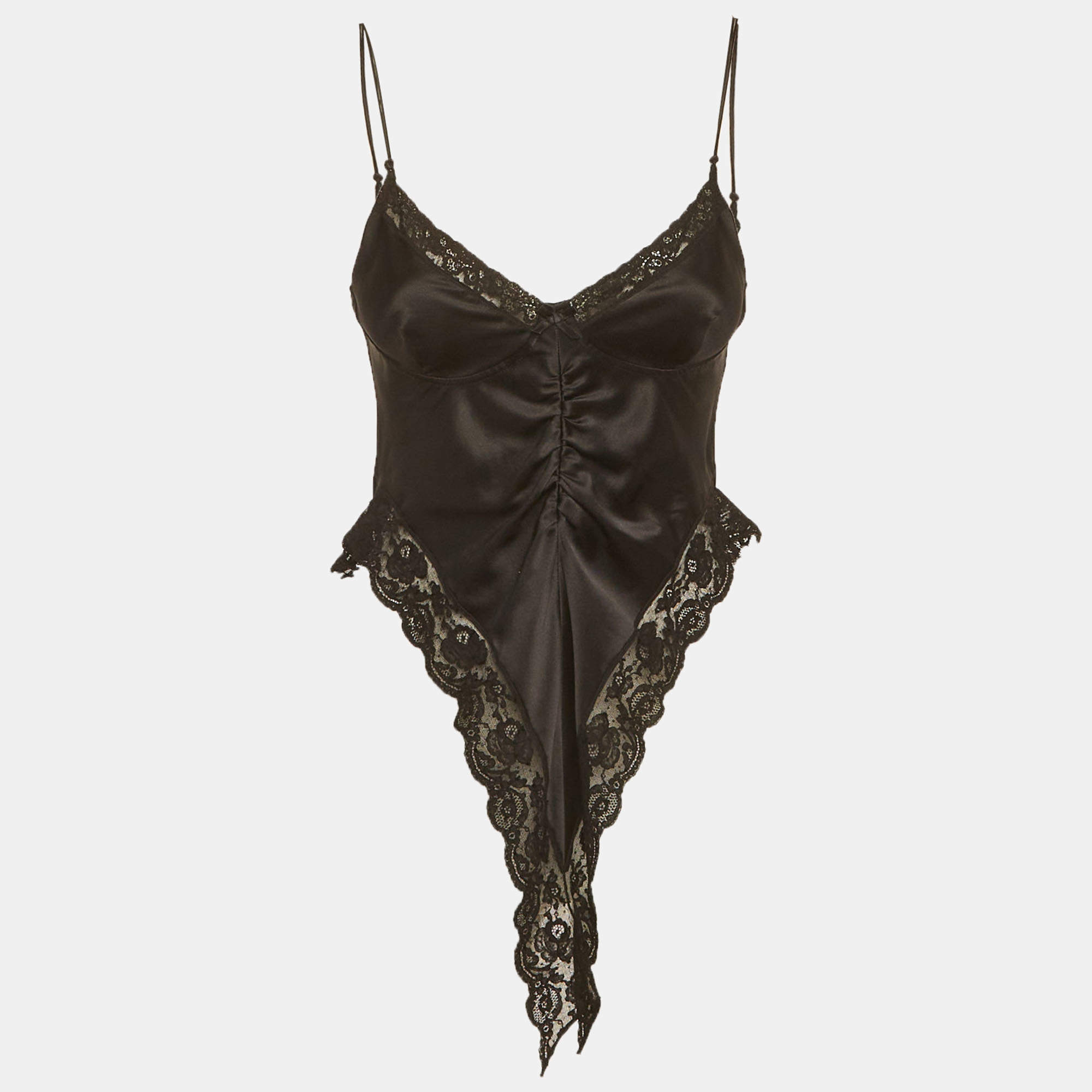 Pre Owned Alexander Wang Black Lace Trim Silk Lingerie Camisole S