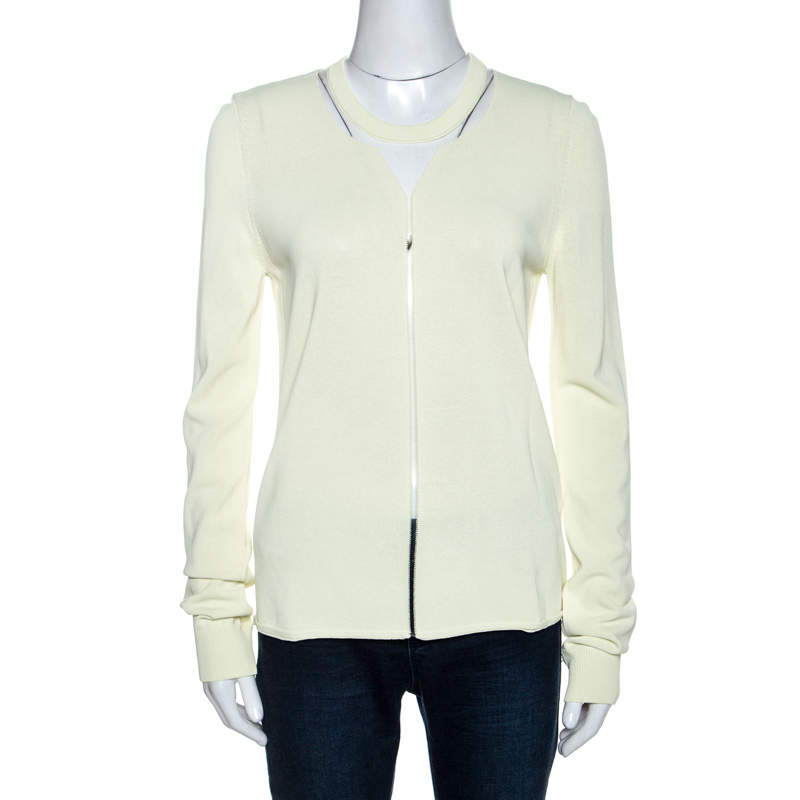 Alexander Wang Highlighter Yellow Knit Sheer Paneled Pullover L