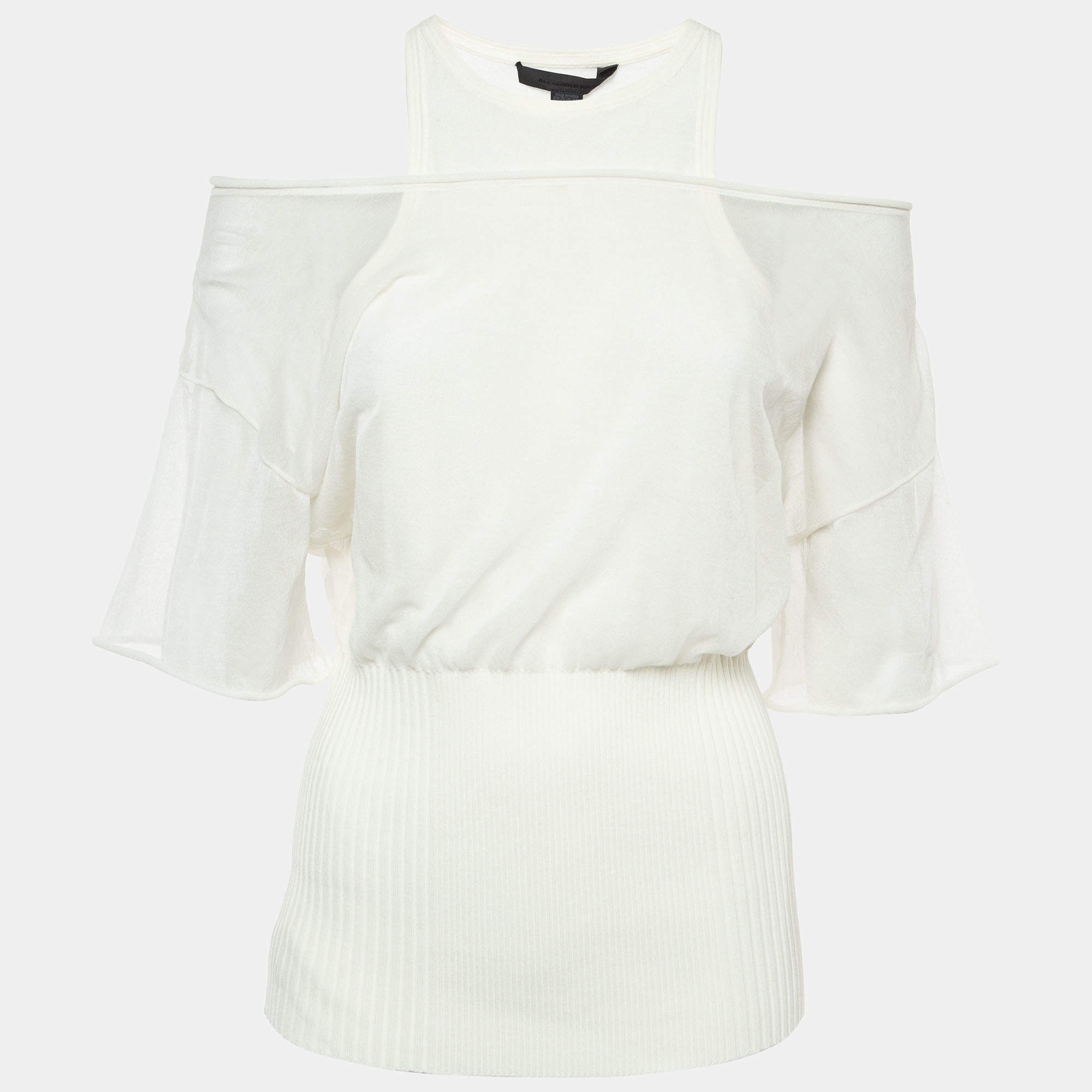 Alexander Wang Off-White Cotton knit Sheer Overlay Top L