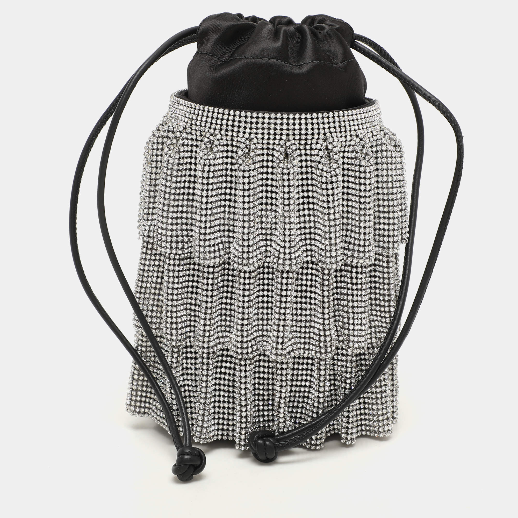 Alexander Wang Black Satin Crystal Embellished Bucket Bag
