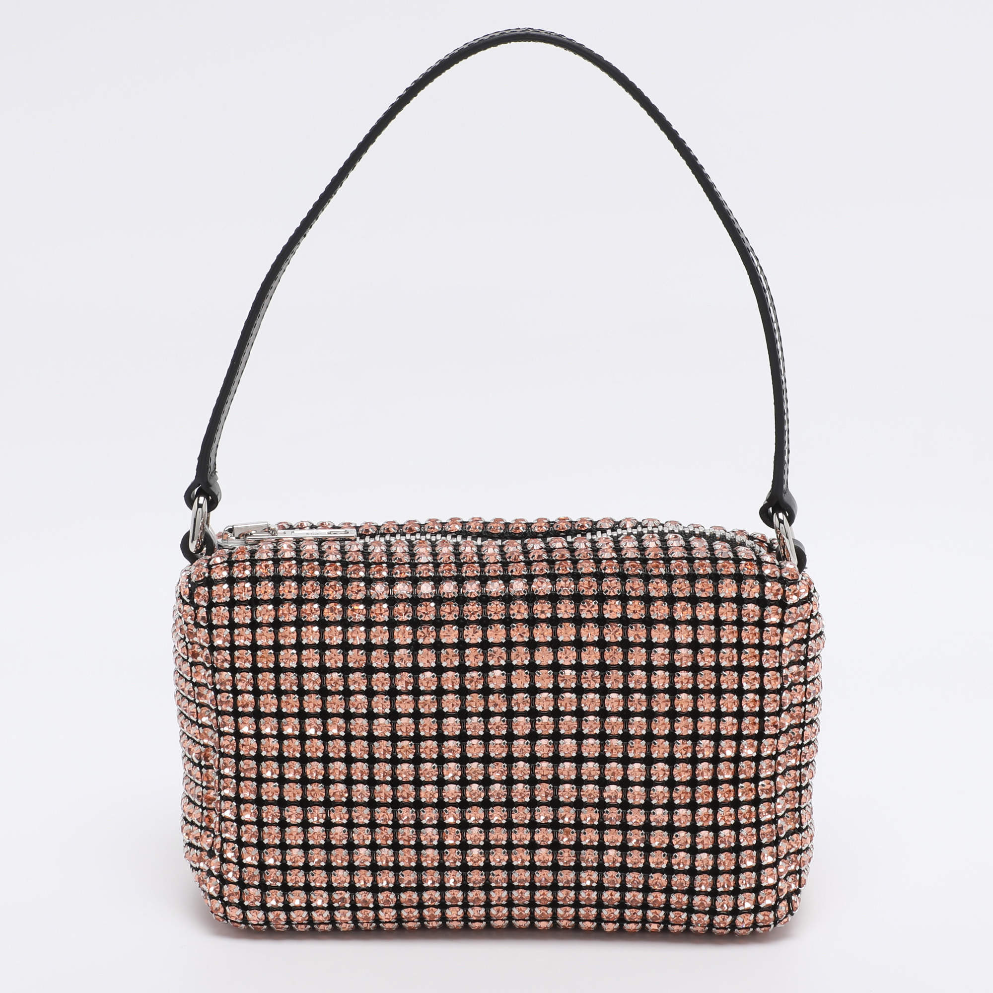 Pre Owned Alexander Wang Orange Crystal Embellished Mesh Medium Heiress Pouch