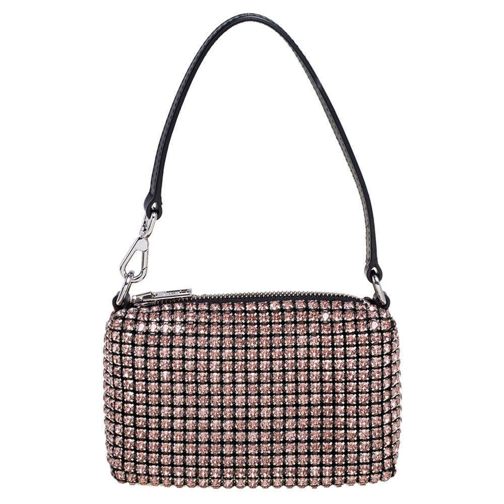 Alexander Wang Pink Crystal Embellished Mesh Heiress Pouch Bag