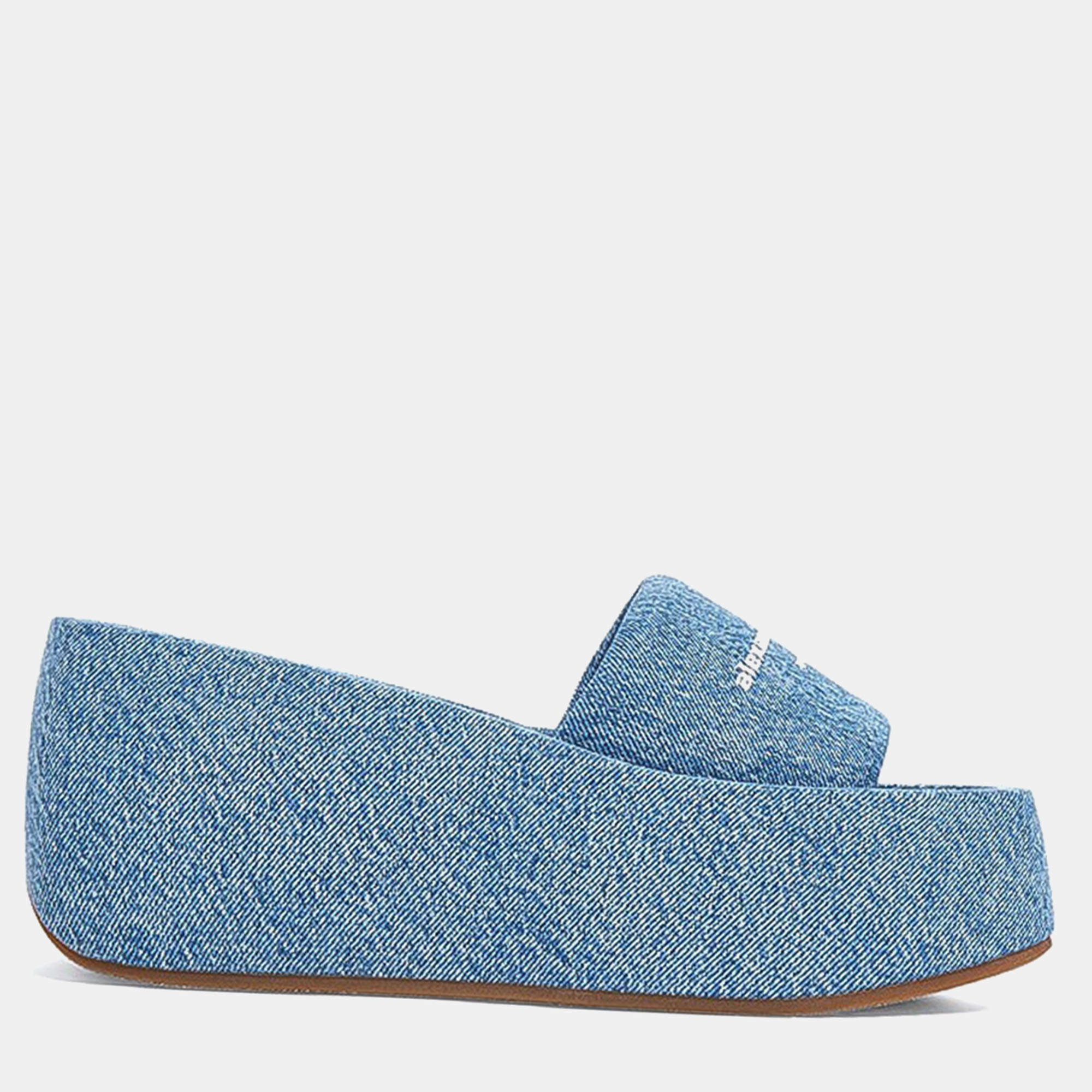 Alexander Wang Denim Blue Canvas Taji Platform Sandal EU 38.5