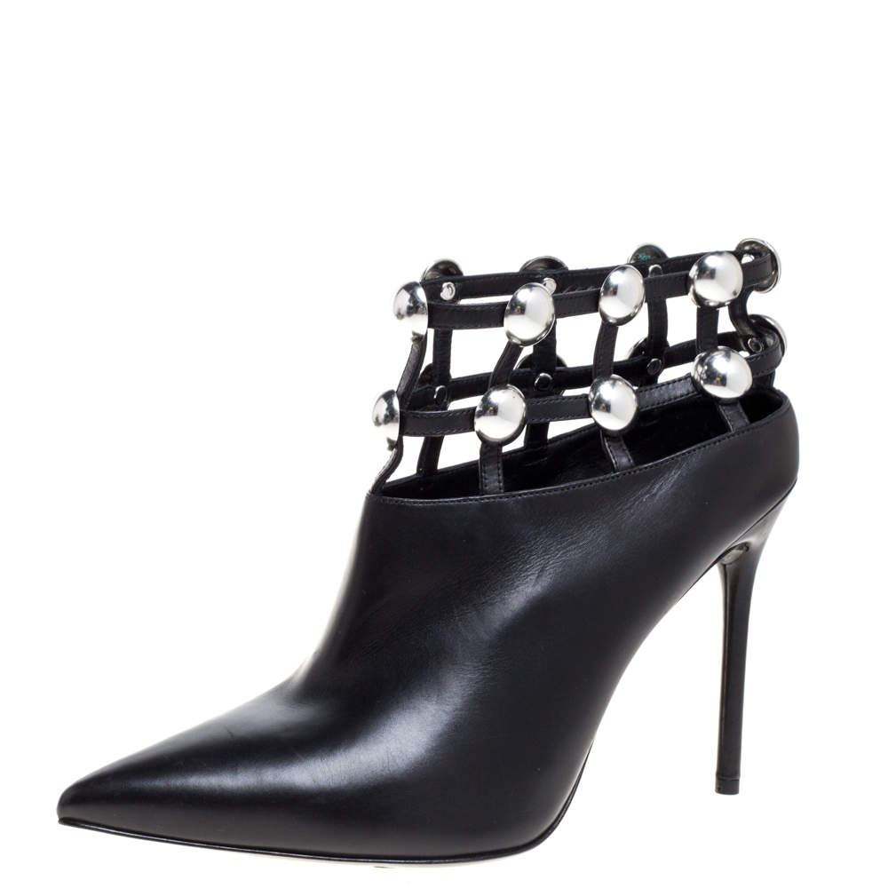 Alexander Wang Black Leather Tina Ankle Booties Size 41