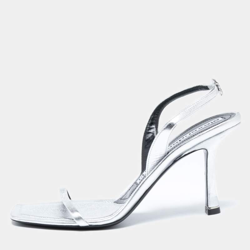 Alexander Wang Silver Leather Embellished Slingback Sandals Size 38
