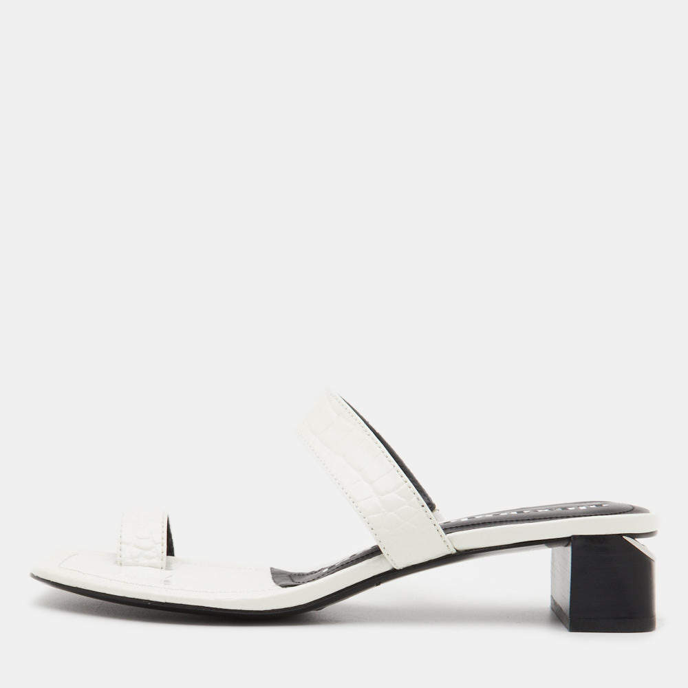 Alexander Wang White Croc Embossed Leather Ellis Sandals Size 37