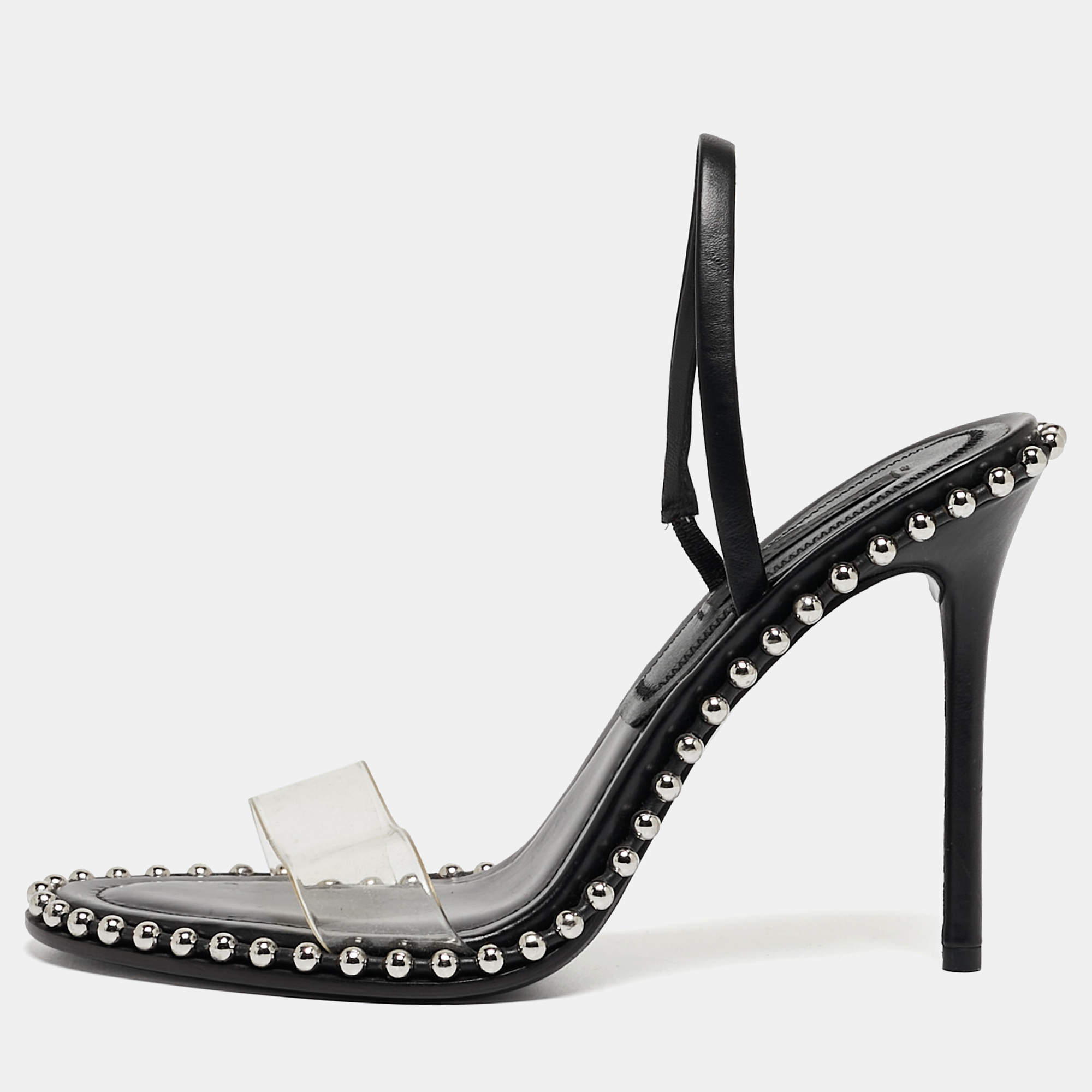 Alexander Wang Black Leather and PVC Studded Nova Slingback Sandals Size 37