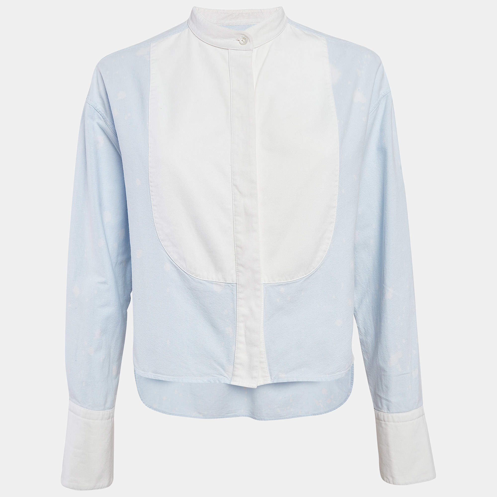 Alexander Wang Blue Printed Cotton Button Front Crop Top S