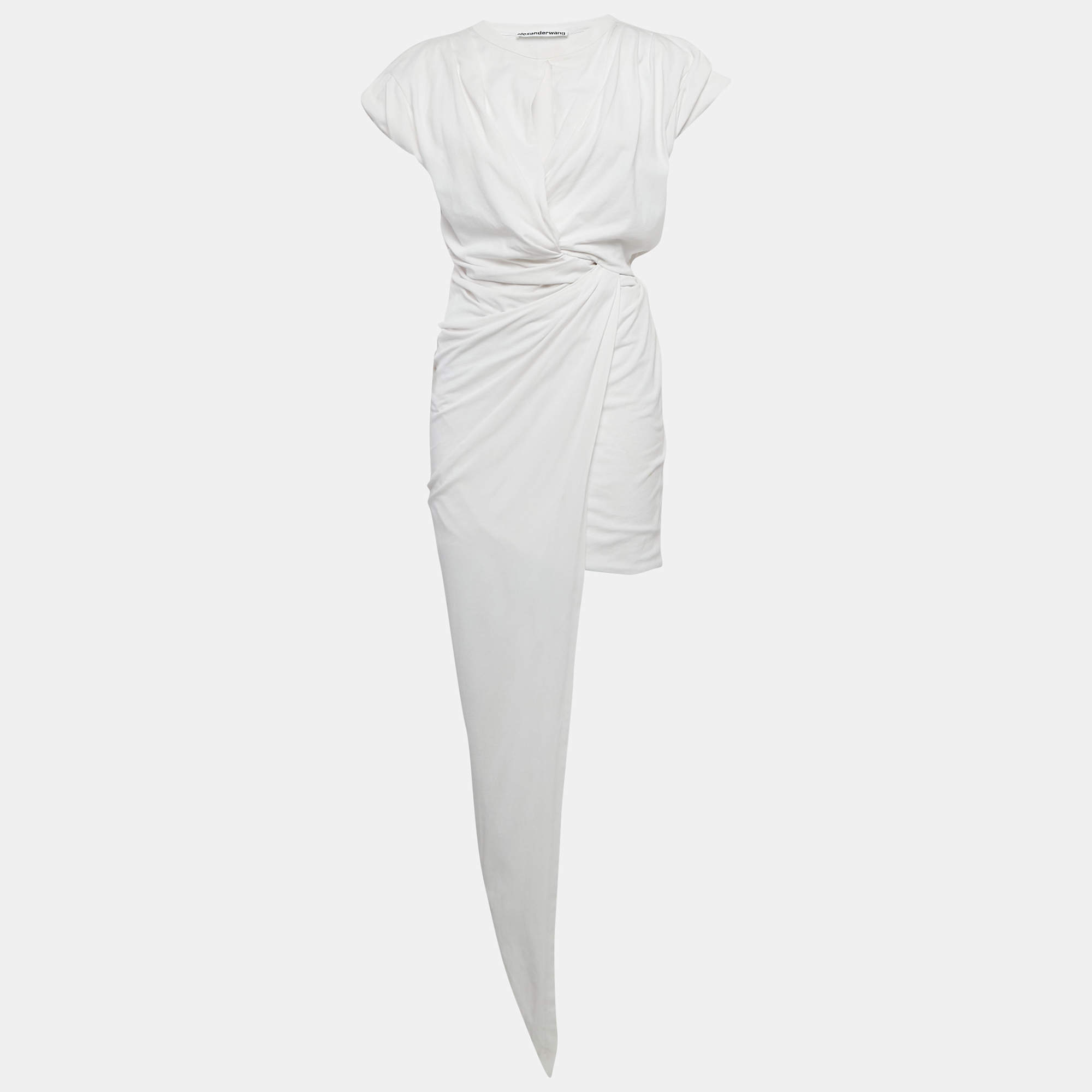 Alexander Wang White Jersey Draped Asymmetric Mini Dress S