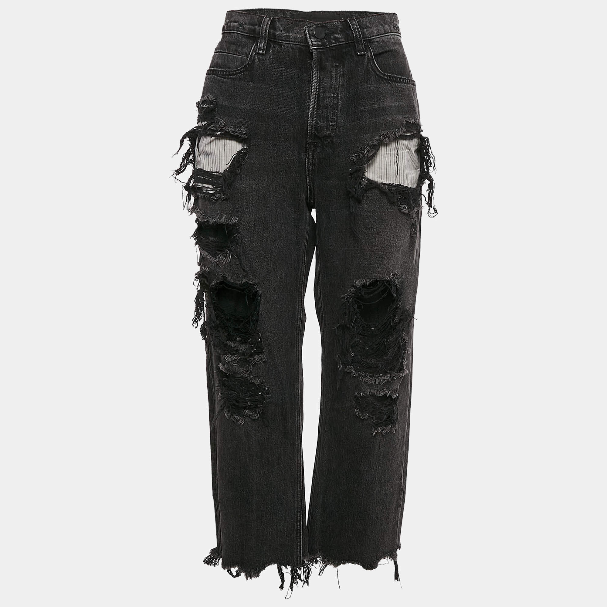 Denim X Alexander Wang Black Distressed Denim Rival Jeans M Waist 30"