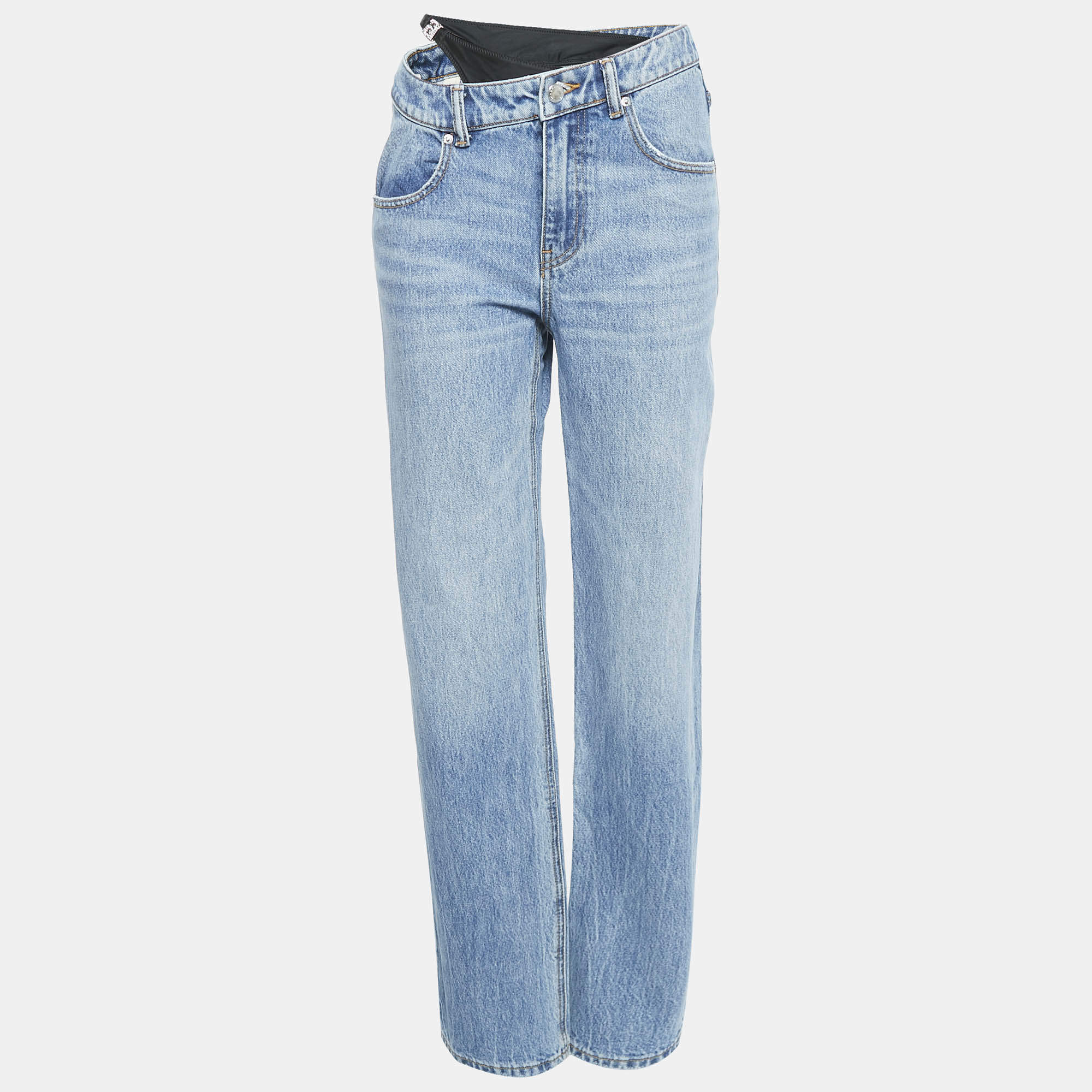 Pre Owned Alexander Wang Blue Denim Metal Logo Detail Straight Leg Jeans S Waist 25"