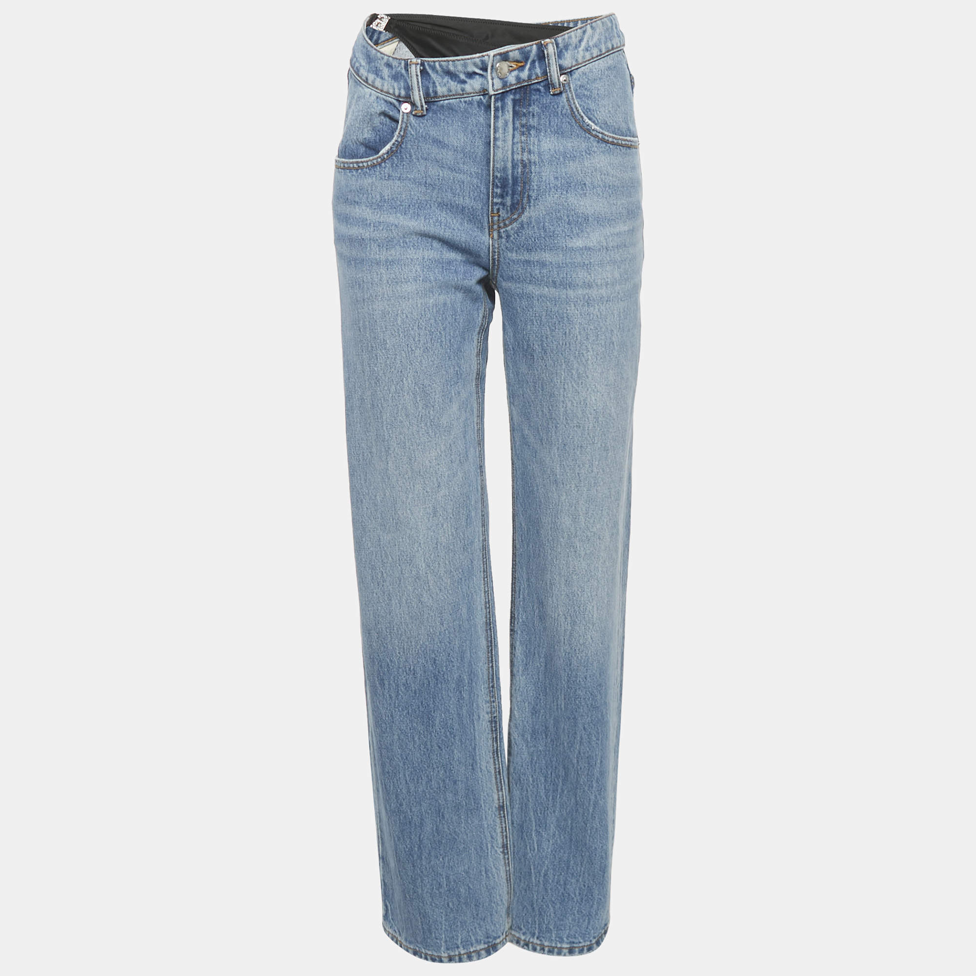 Pre Owned Alexander Wang Blue Denim Bikini Detail Straight Leg Jeans S Waist 25"