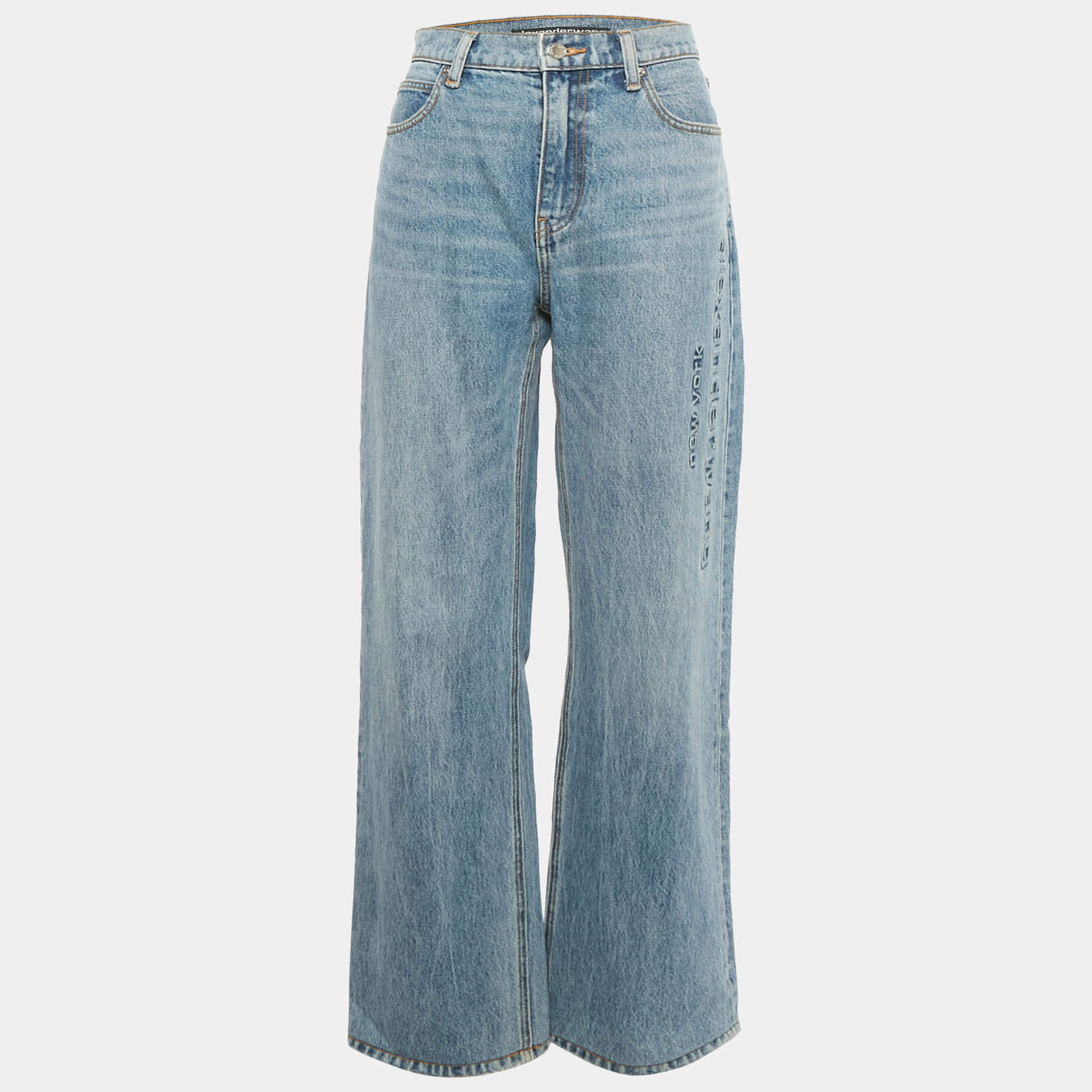 مملوكة مسبقًا Alexander Wang Blue Logo Embossed Denim Straight Leg Jeans M/Waist 29"
