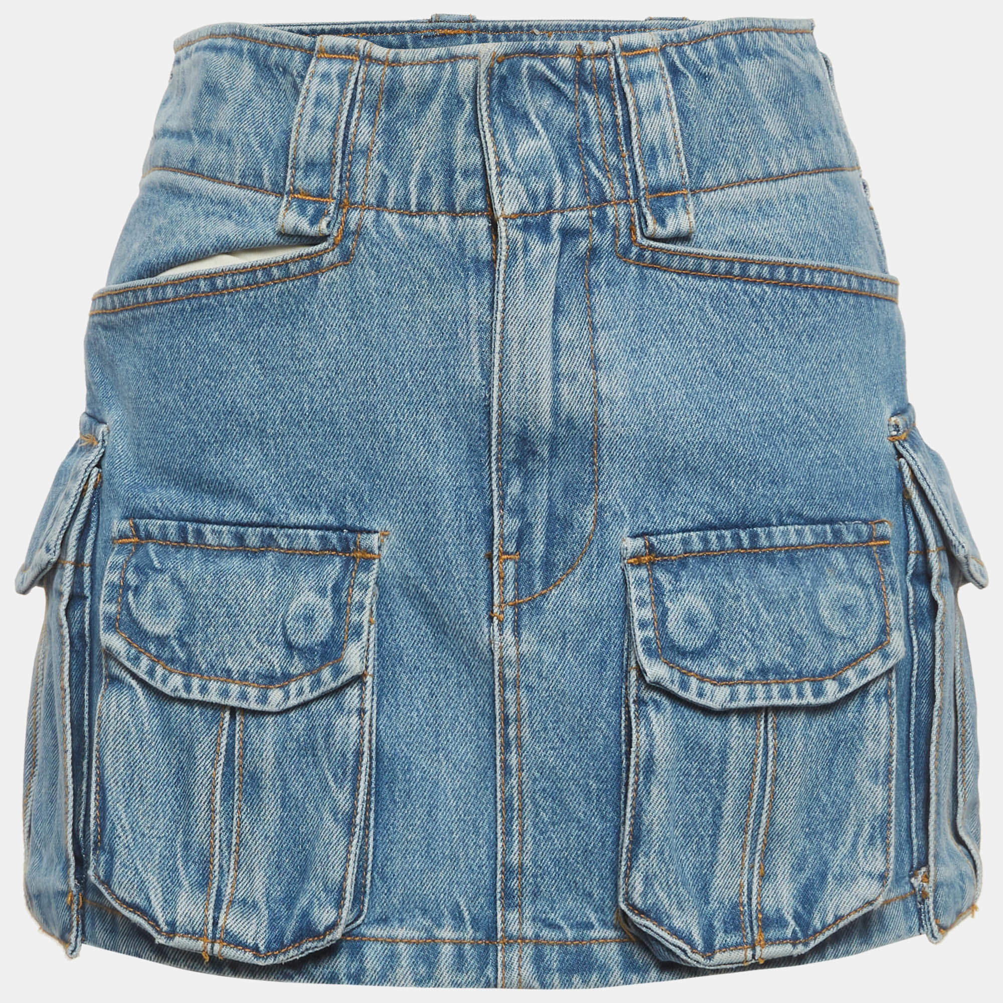 Pre Owned Alexander Wang Blue Denim Cargo Mini Skirt S Waist 24"
