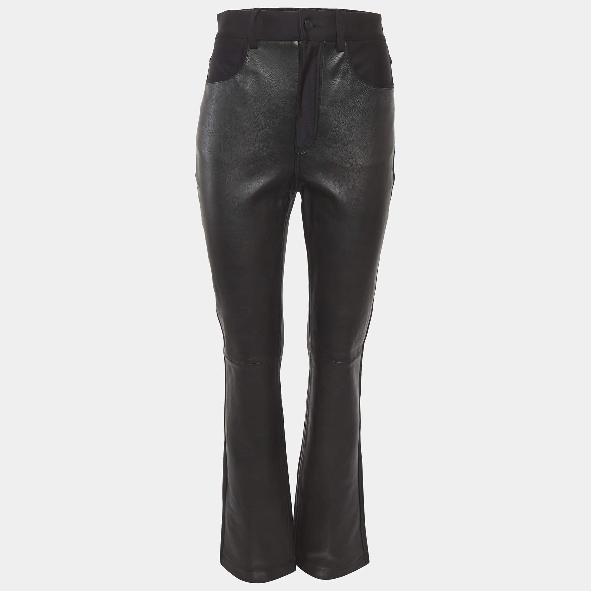 Pre Owned Alexander Wang Black Leather Wide Leg Pants S