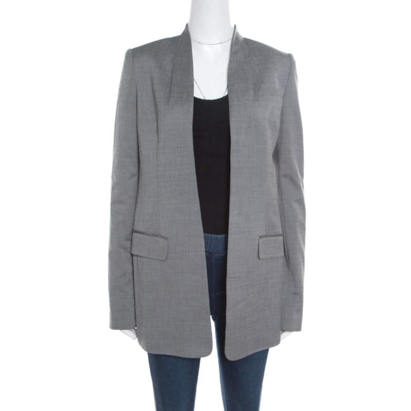 Alexander Wang Grey Velvet Cropped Back Detail Open Front Blazer S
