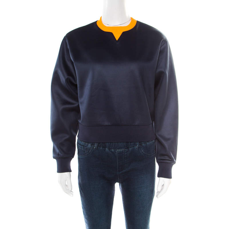 T By Alexander Wang Navy Blue Neoprene Fleece Lined Oversized Cropped Sweatshirt XS