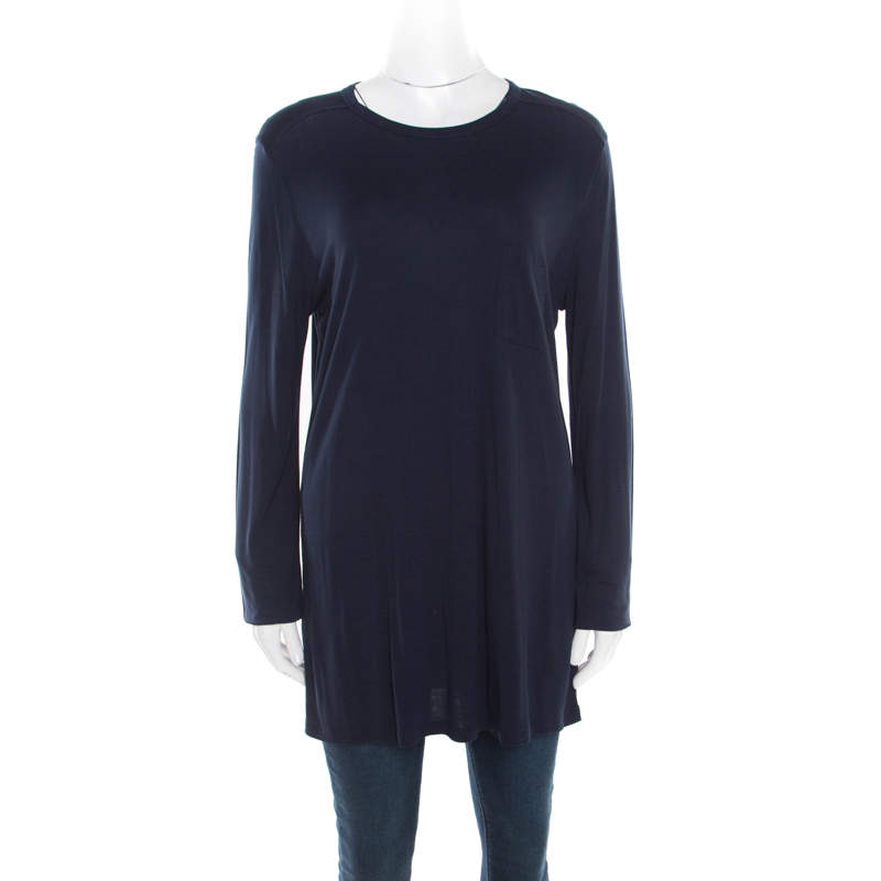 T By Alexander Wang Navy Blue Jersey Long Sleeve Top L
