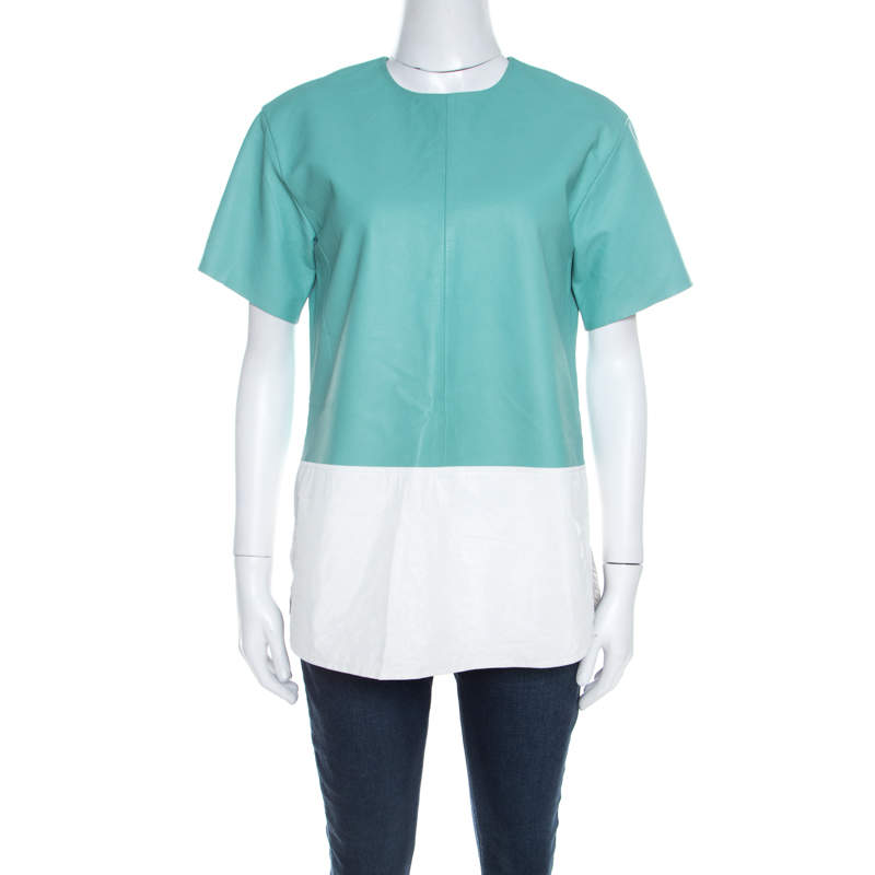 T By Alexander Wang Green Leather Boxy Fit Top S 