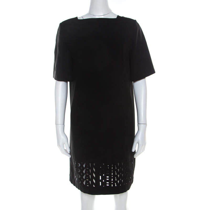 Pre Owned Alexander Wang Black Logo Cut Out Detail Shift Dress S
