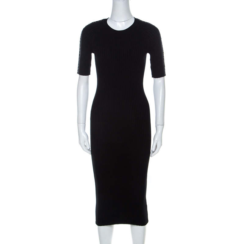 Pre Owned Alexander Wang Black Ribbed Knit Short Sleeve Dress M