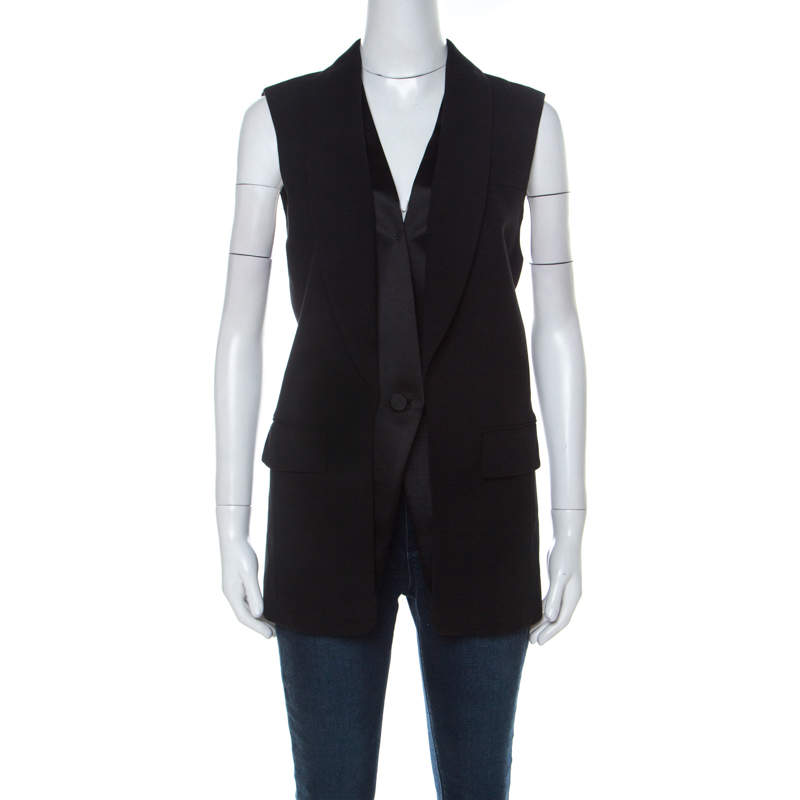Alexander Wang Black Wool Blend Satin Detail Sleeveless Jacket M