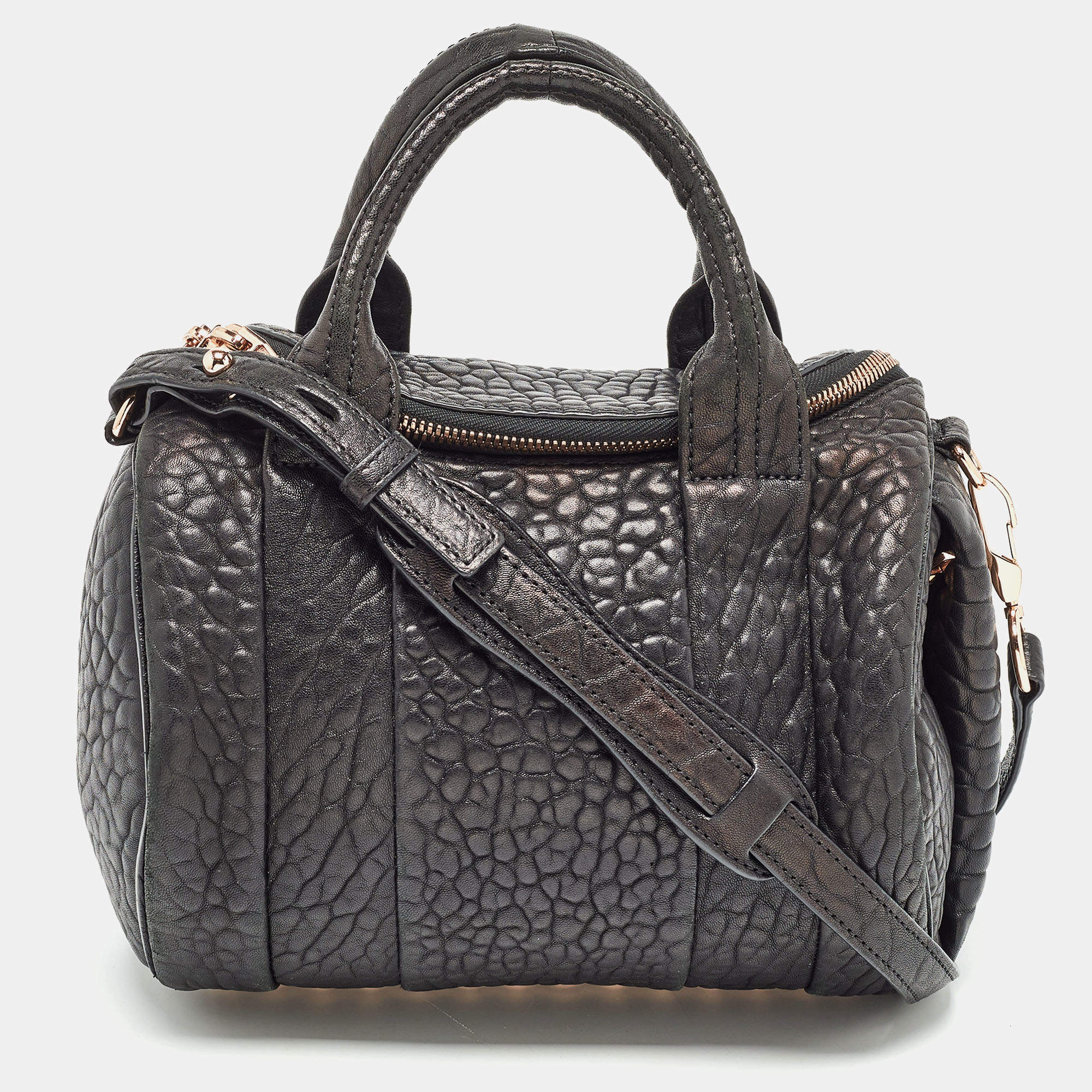 Pre Owned Alexander Wang Black Pebbled Leather Rocco Duffle Bag