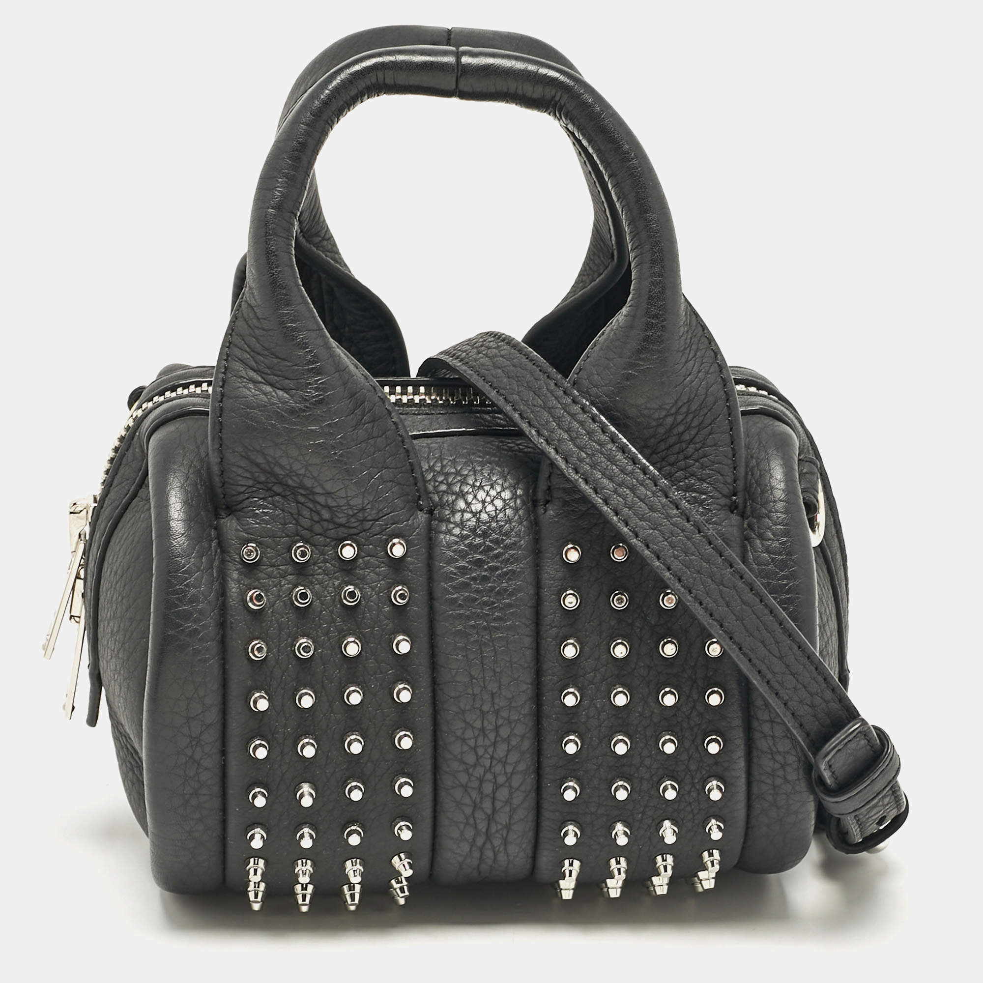 Alexander Wang Black Leather Baby Rockie Micro Stud Duffel Bag