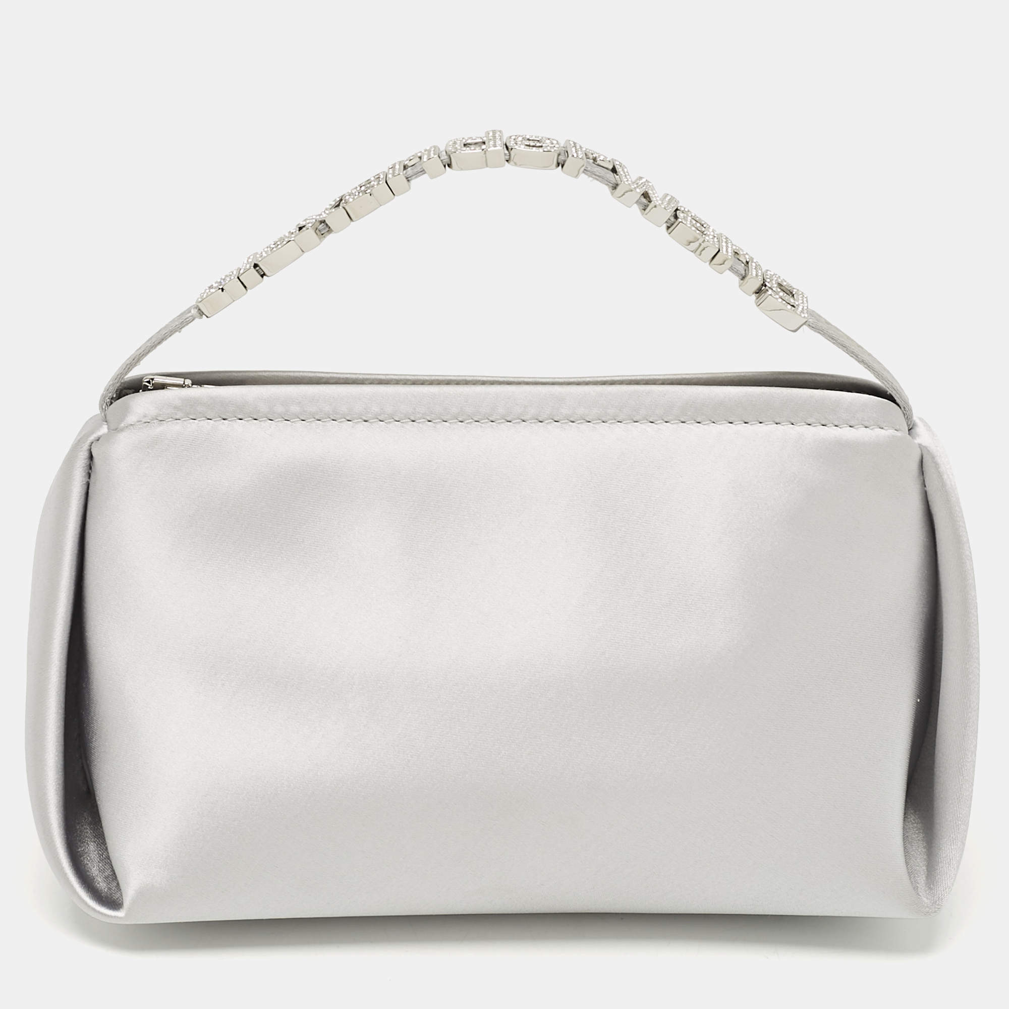 Alexander Wang Grey Satin Micro Crystal Marquess Bag