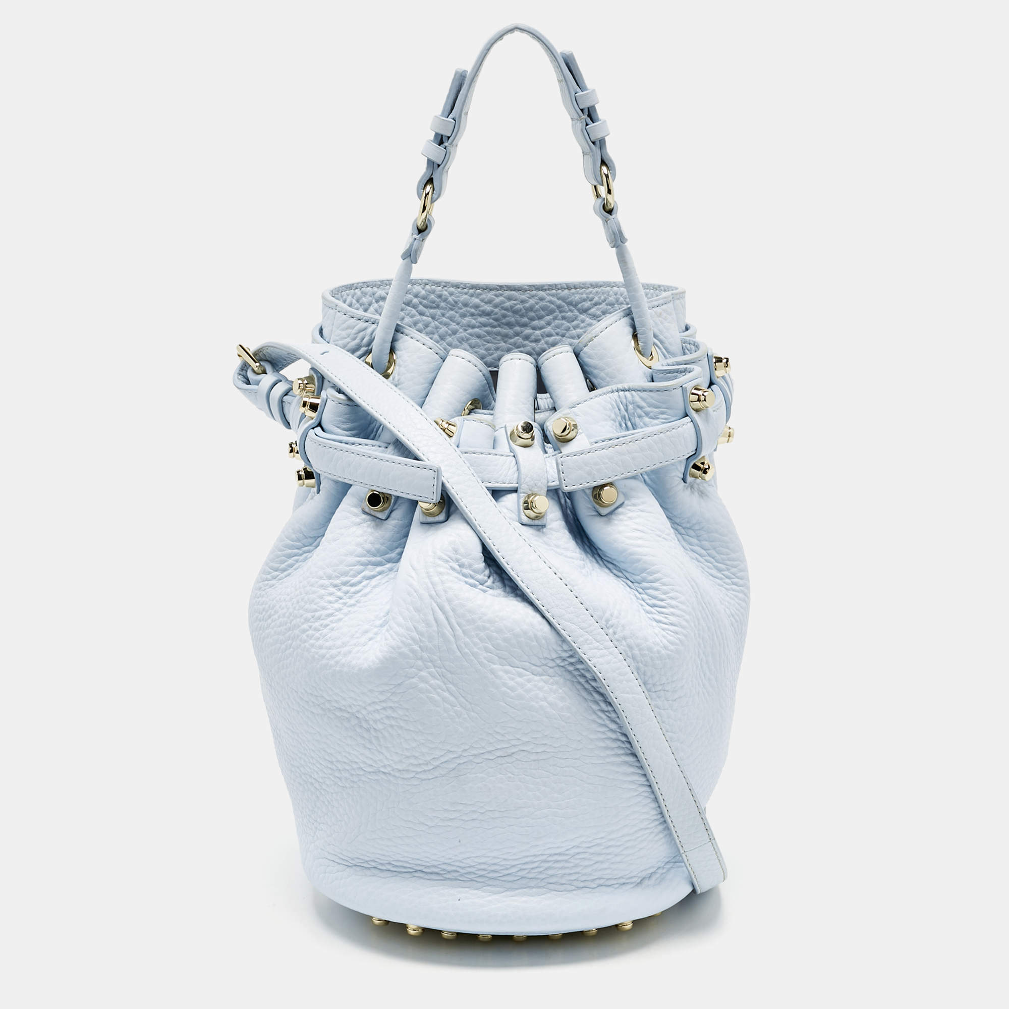 Pre Owned Alexander Wang Light Blue Pebbled Leather Diego Bucket Bag