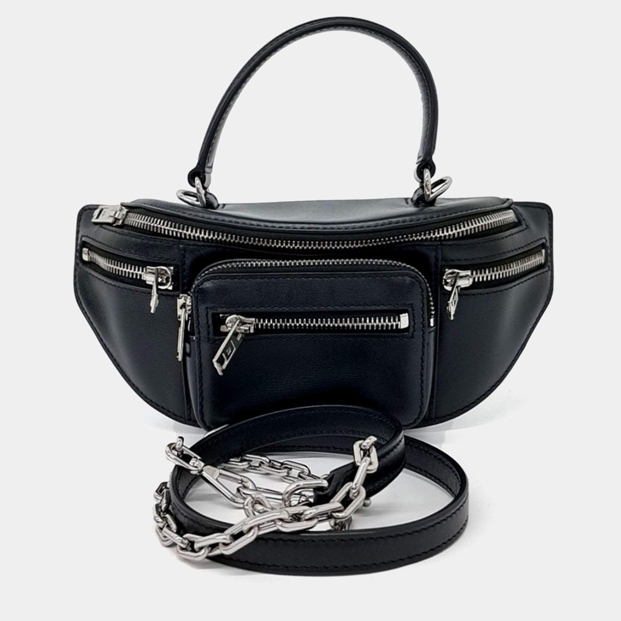 Pre Owned حقيبة ألكسندر وانغ أتيكا جلد أسود ميني وحقيبة كتف