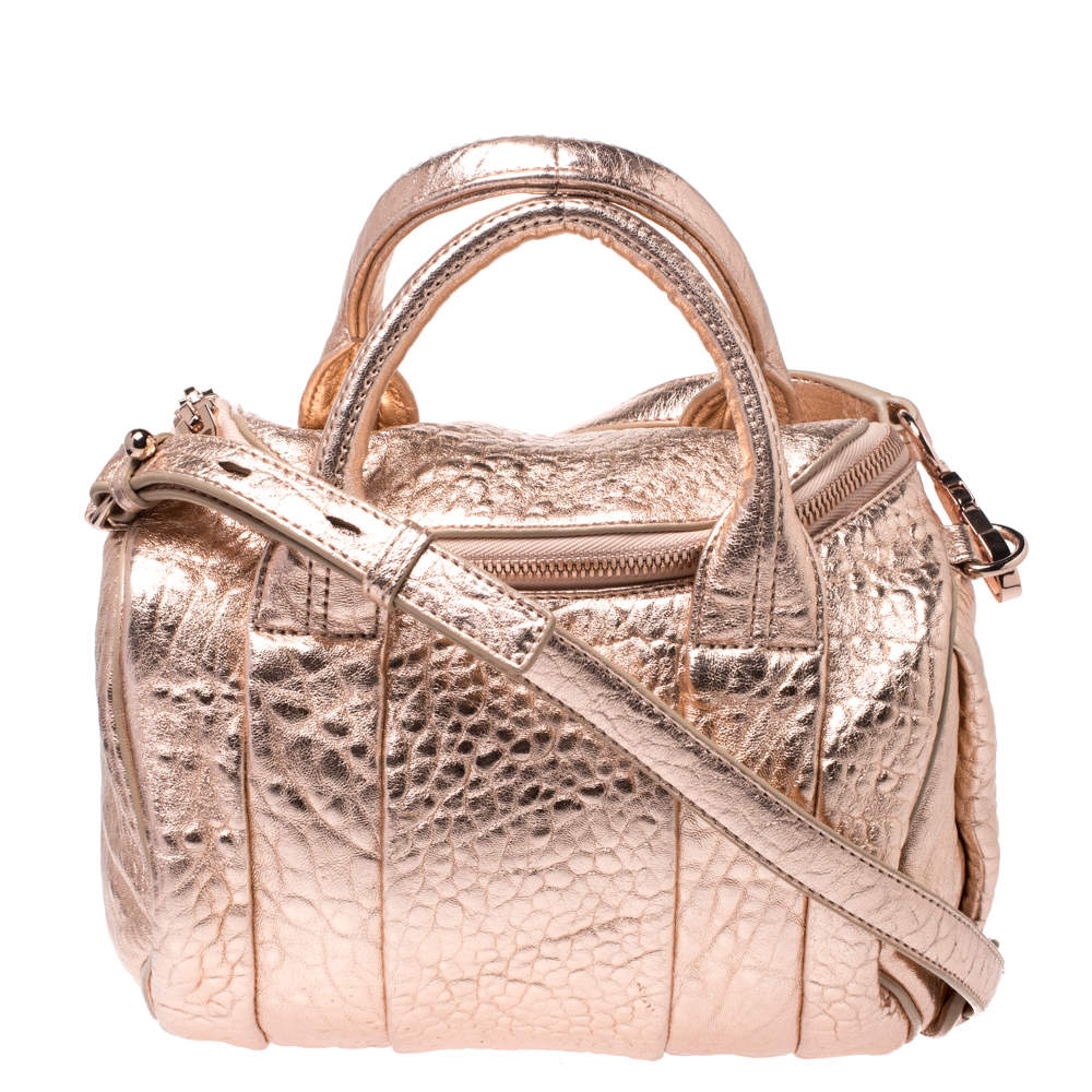 Alexander Wang Metallic Rose Gold Textured Leather Rocco Duffel Bag