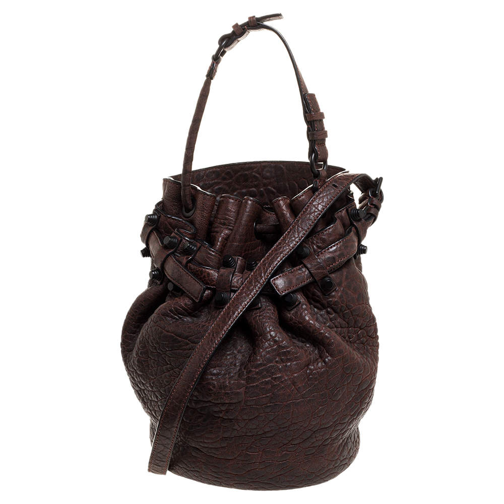 Alexander Wang Dark Brown Textured Leather Diego Bucket Bag