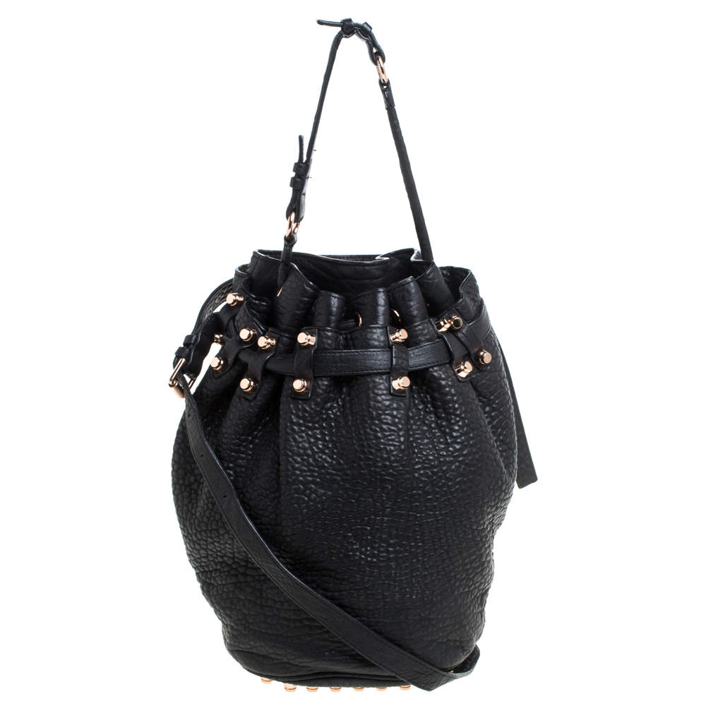 Alexander Black Textured Leather Bucket Bag Wang | TLC