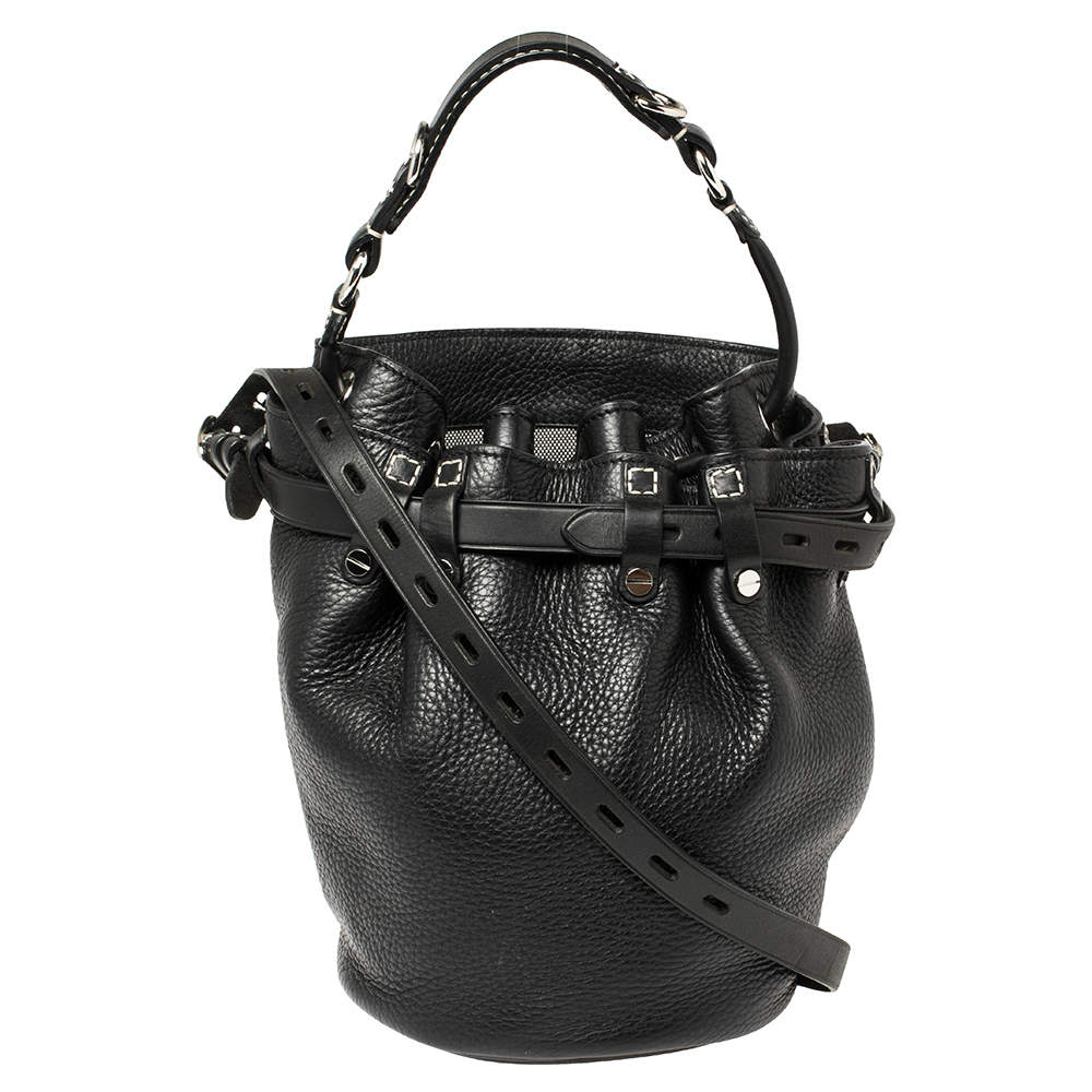 Pre Owned Alexander Wang Black Textured Leather Diego Bucket Bag