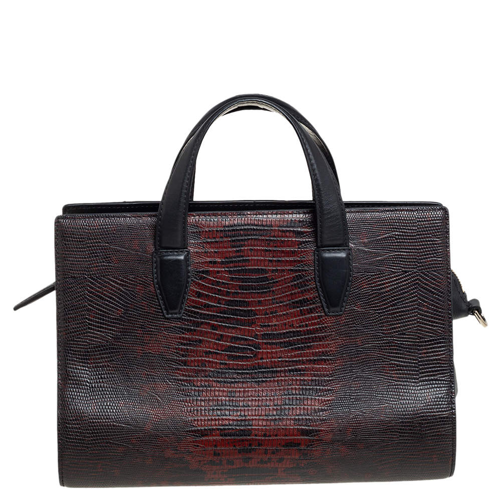 مملوكة مسبقًا Alexander Wang Black/Red Lizard Embossed Leather Pelican Satchel