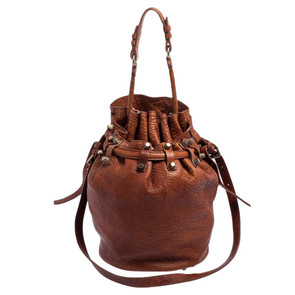 Pre Owned Alexander Wang Brown Textured Leather Diego Bucket Bag