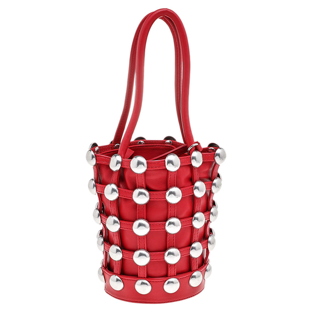 Alexander Wang Red Leather Mini Studded Bucket Bag