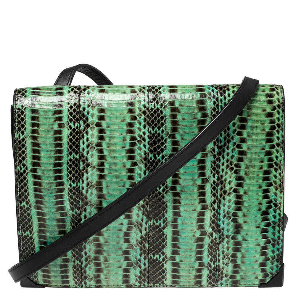 Alexander Wang Green/Black Snakeskin and Leather Flap Shoulder Bag