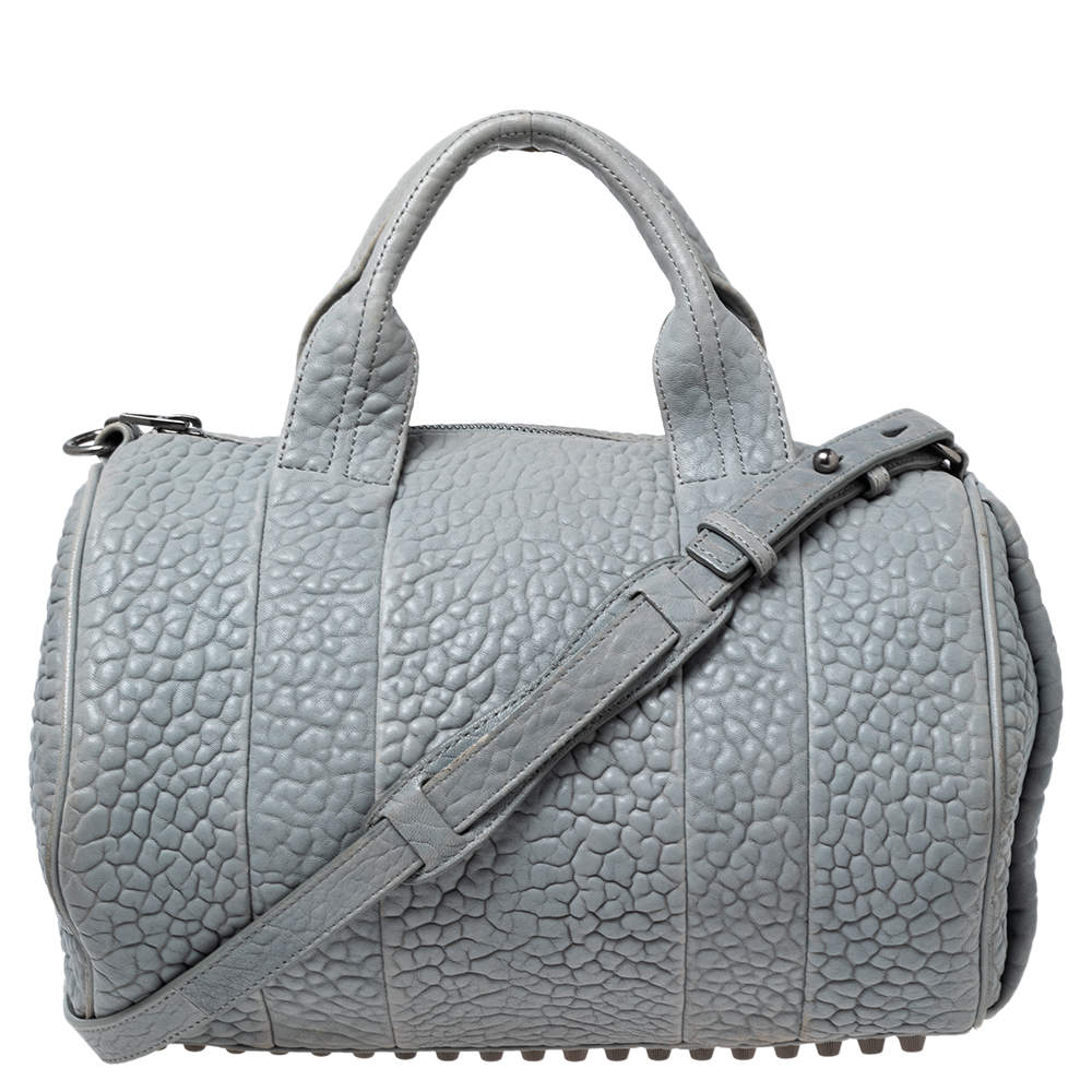 Pre Owned Alexander Wang Pale Blue Textured Leather Rockie Satchel