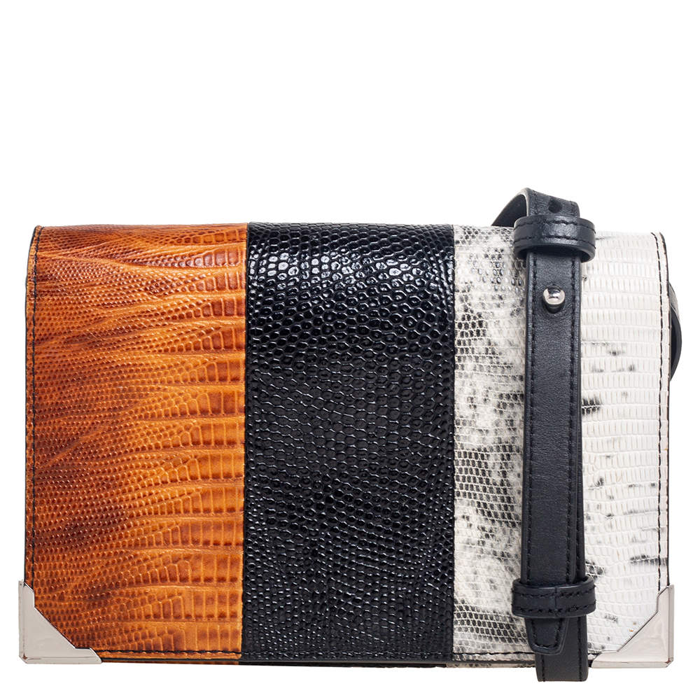 Alexander Wang Multicolor Lizard Embossed Metal Flap Clutch Bag