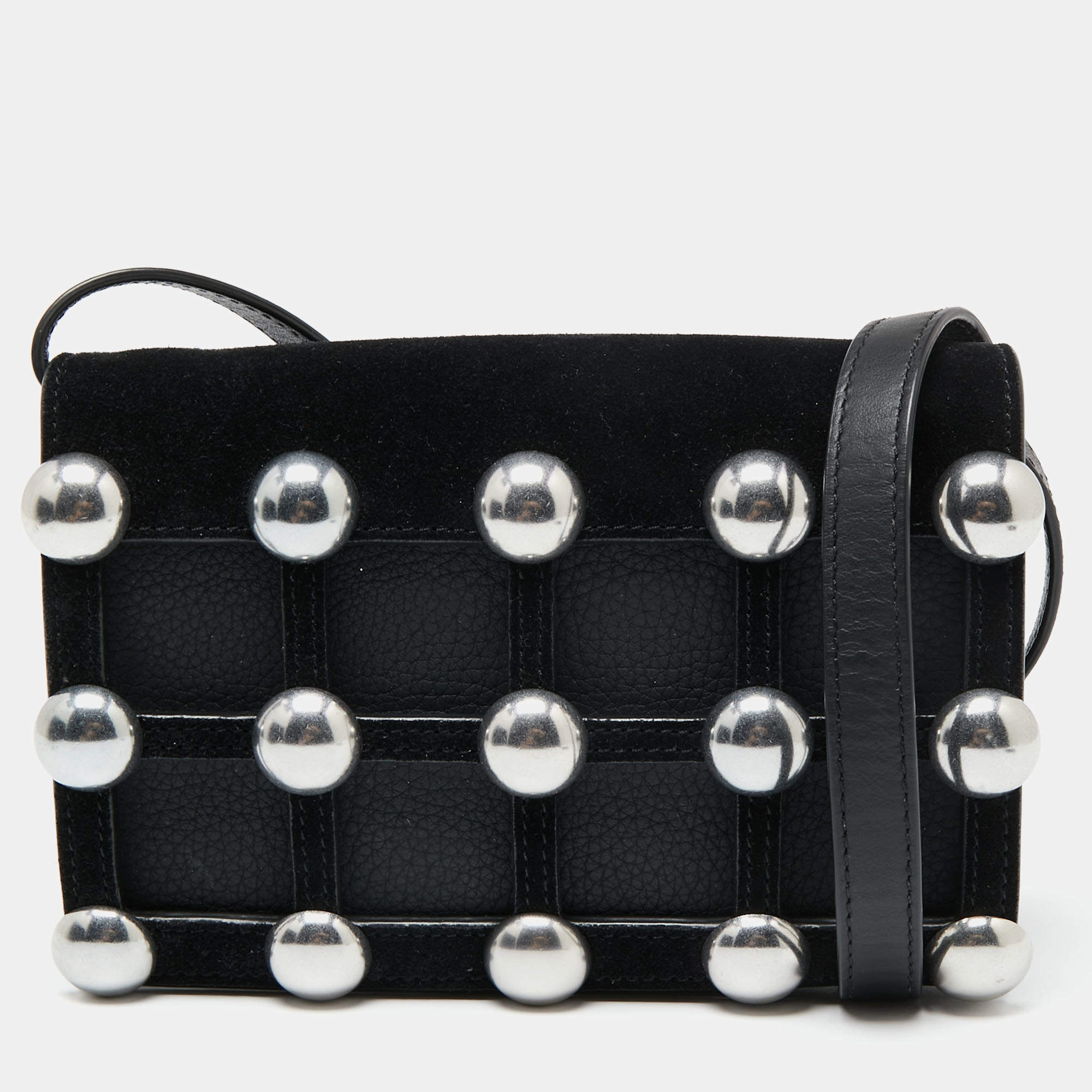 Alexander Wang Black Leather and Suede Studded Cage Crossbody Bag
