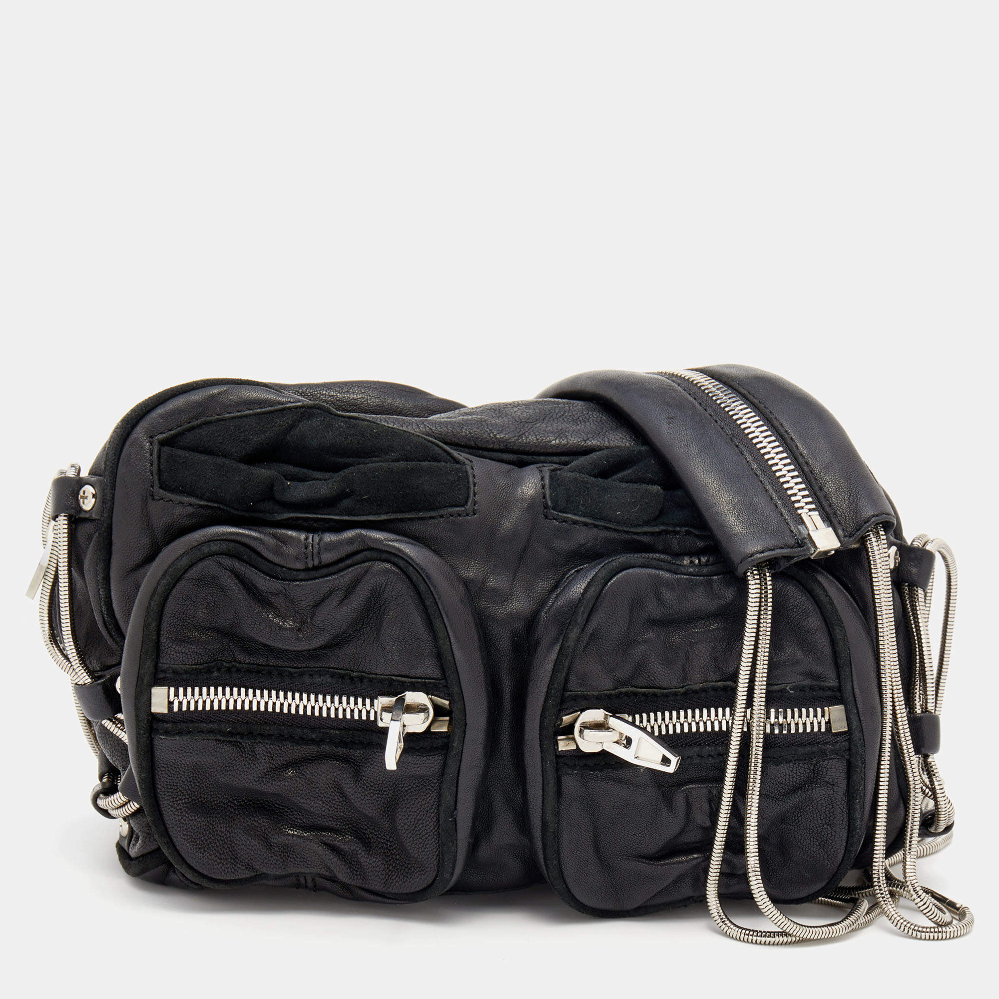 Alexander Wang Black Suede And Leather Chain Shoulder Bag
