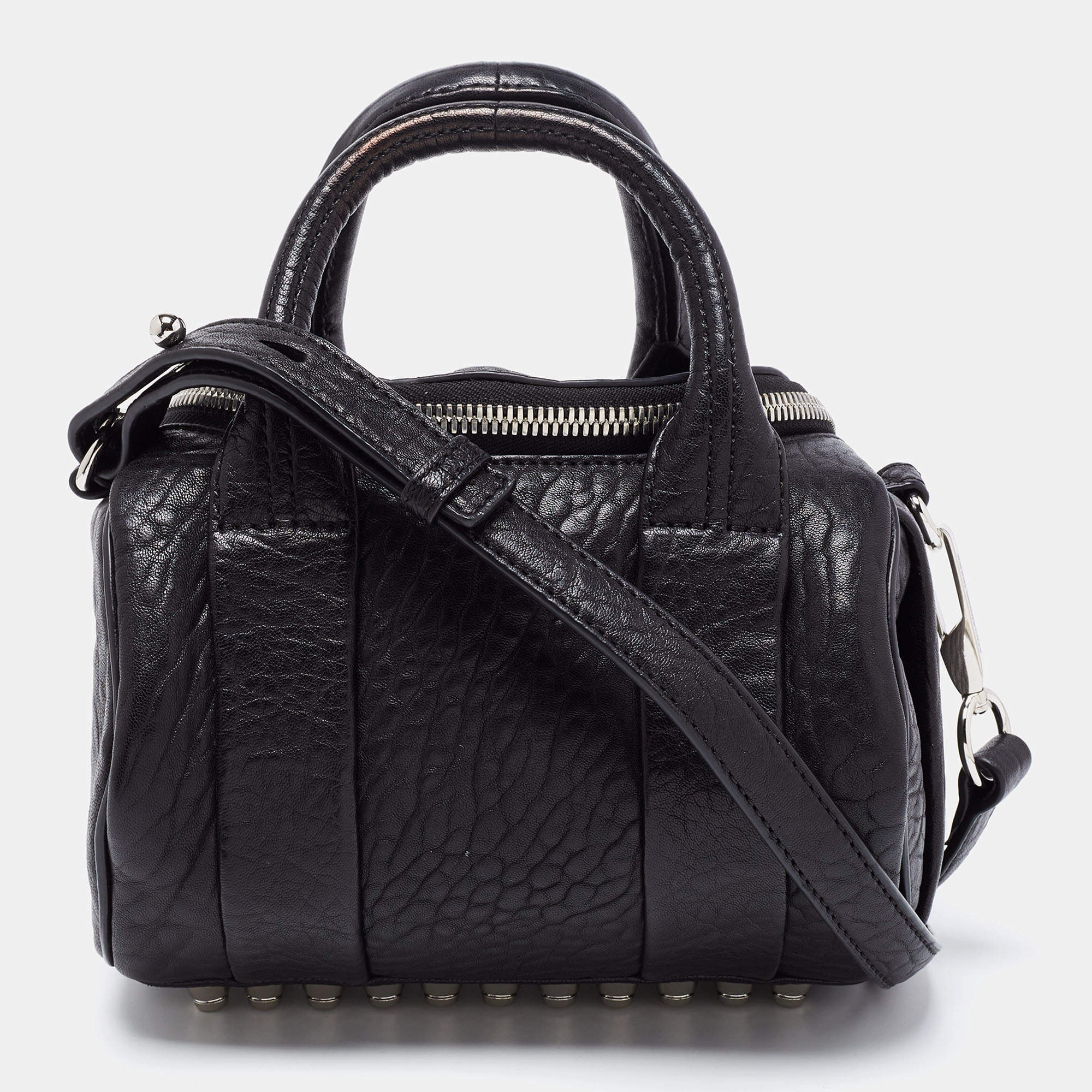 Pre Owned Alexander Wang Black Textured Leather Mini Rocco Duffel Bag
