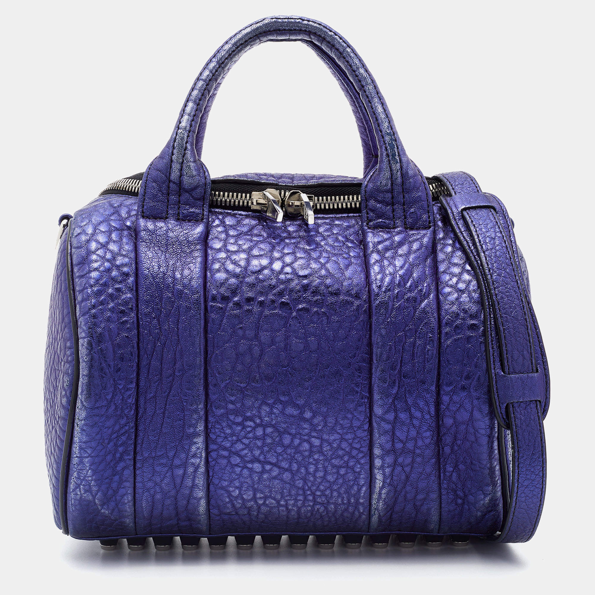 Pre Owned Alexander Wang Metallic Blue Leather Studded Rocco Duffle Bag