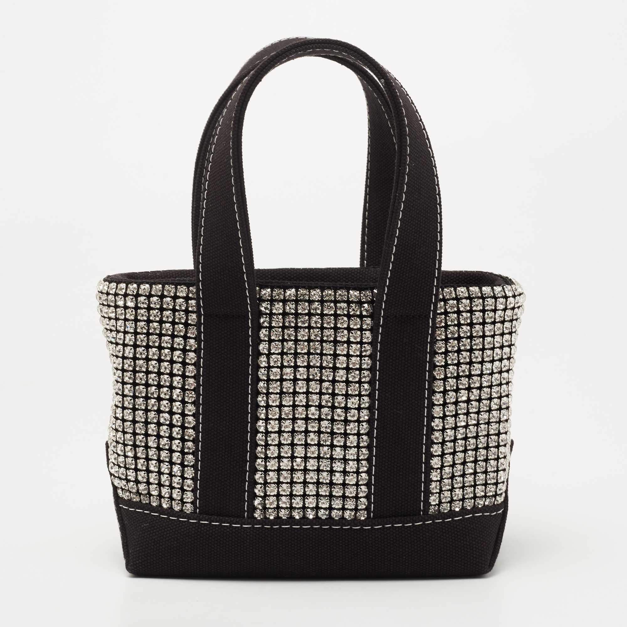 Alexander Wang Black Canvas Mini Cruiser Crystal Embellished Tote 