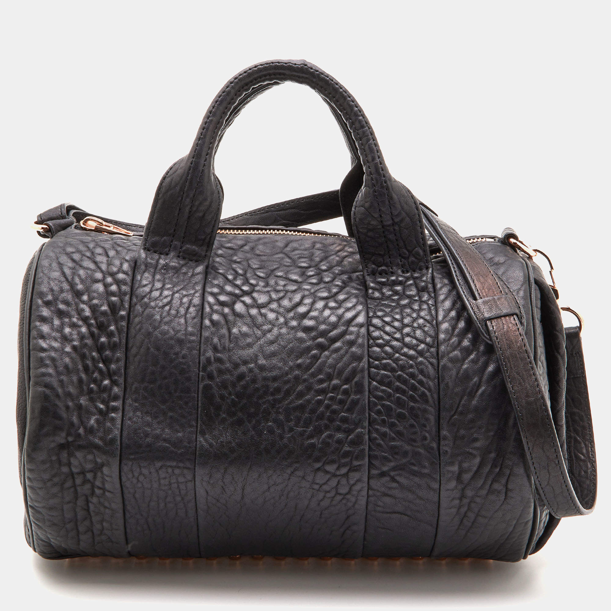 Alexander Wang Black Textured Leather Rocco Duffel Bag
