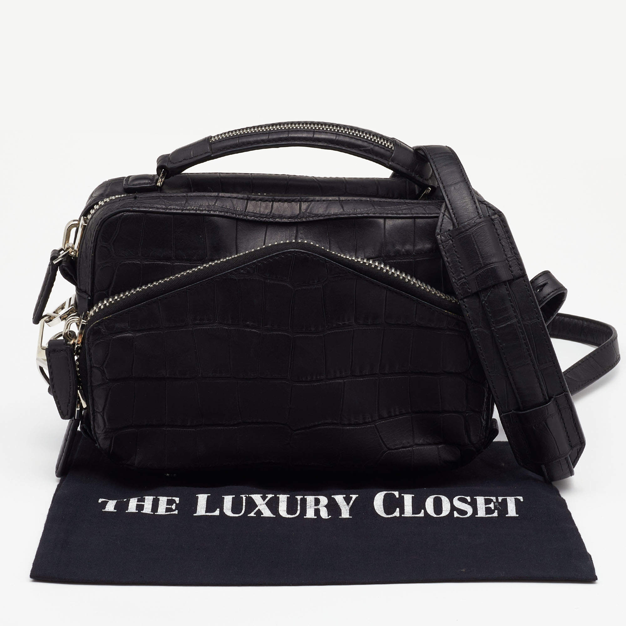 Alexander Wang Pelican Black Crocodile Embossed Tote Bag For Sale