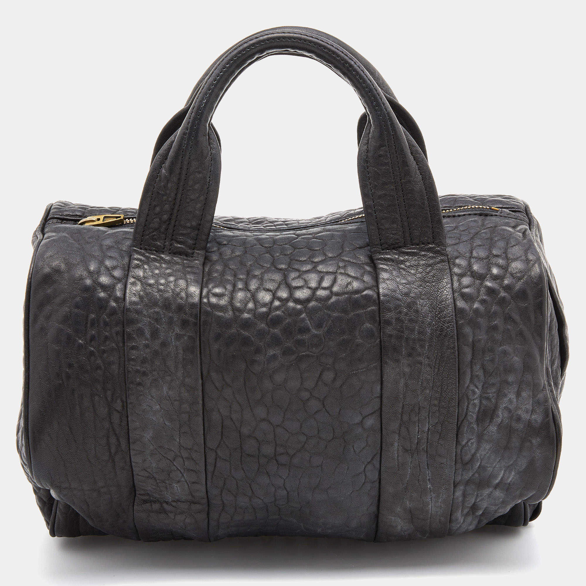 Alexander Wang Black Textured Leather Rocco Duffel Bag